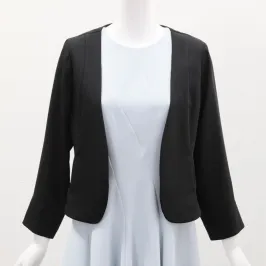 黒の襟付き七分袖黒のV開きノーカラーボレロボレロ