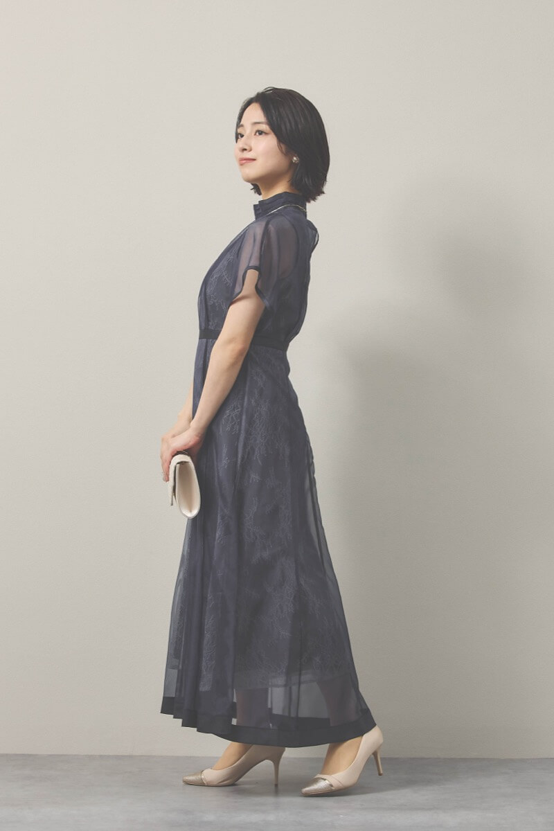ネイビーのレース×オーガンジードレスコーディネートセット