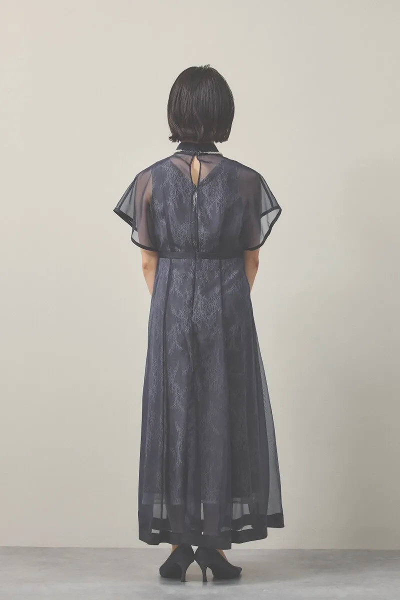 ネイビーのレース×オーガンジードレスコーディネートセット