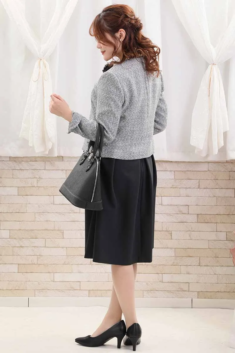 ネイビーの授乳口付ウエストリボンフレアセレモニースーツセット