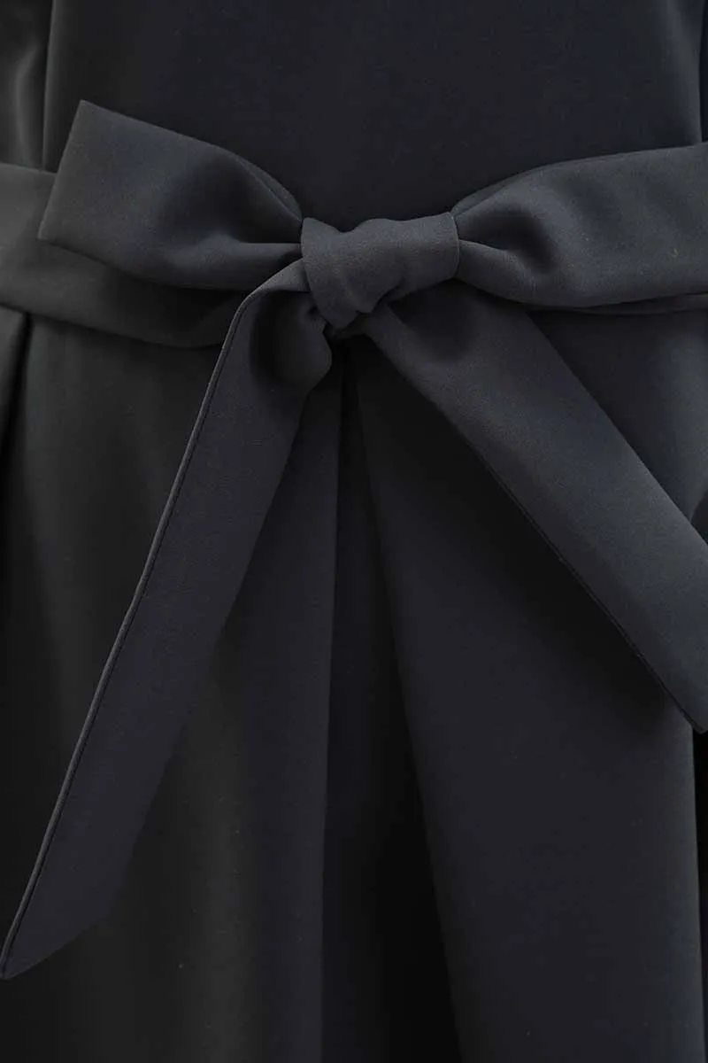 ネイビーの授乳口付ウエストリボンフレアセレモニースーツセット