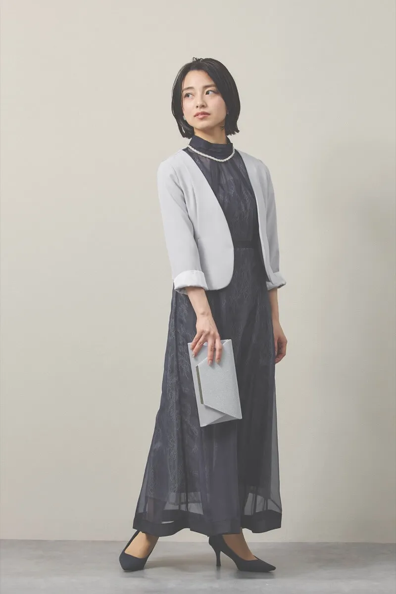 ネイビーのレース×オーガンジーのシアードレス