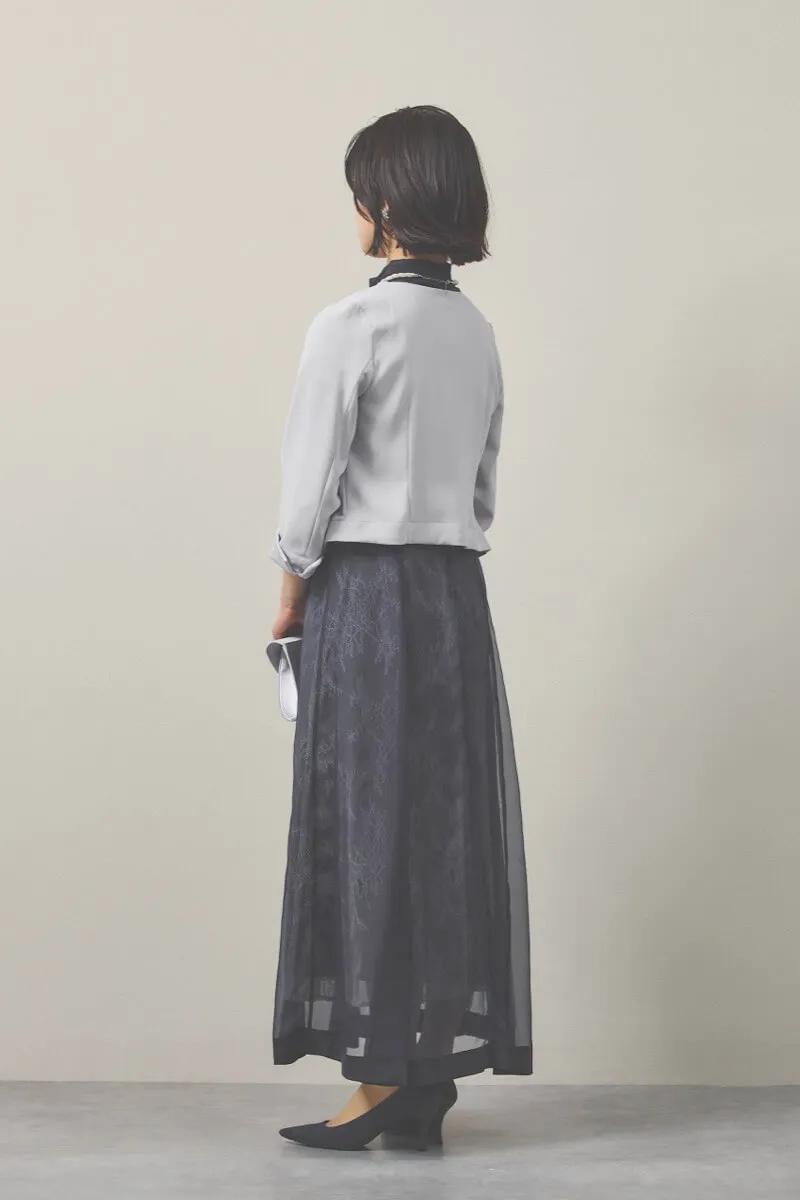 ネイビーのレース×オーガンジーのシアードレス