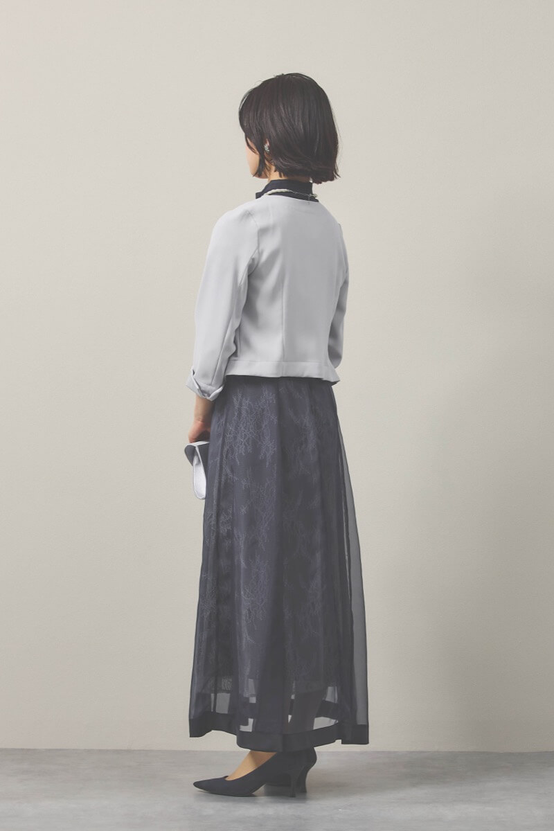 ネイビーのレース×オーガンジーのシアードレス