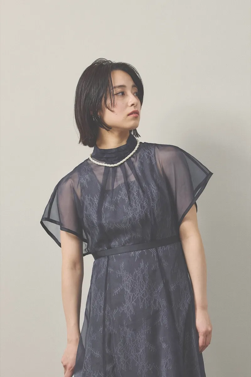 ネイビーのレース×オーガンジーのシアードレス