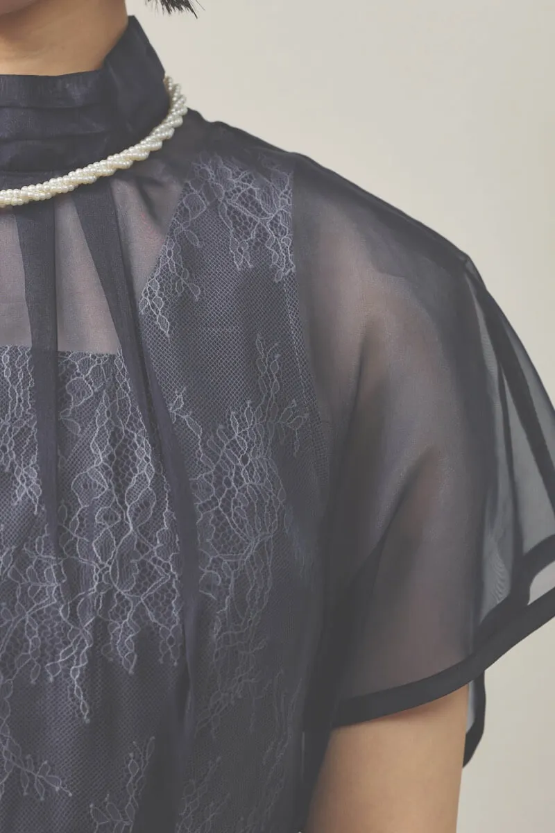 ネイビーのレース×オーガンジーのシアードレス