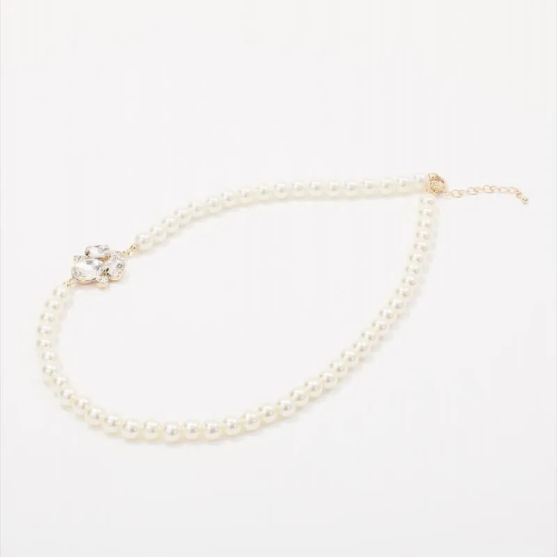 ビジューチャーム付きパールネックレス(ゴールド)