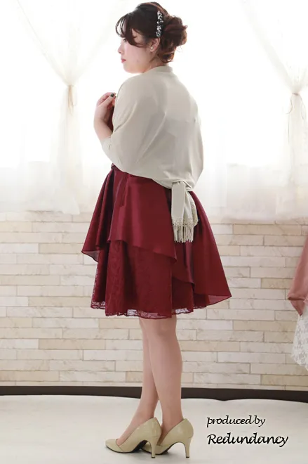 ワインレッドのシャンタンレースドレスコーディネートセット