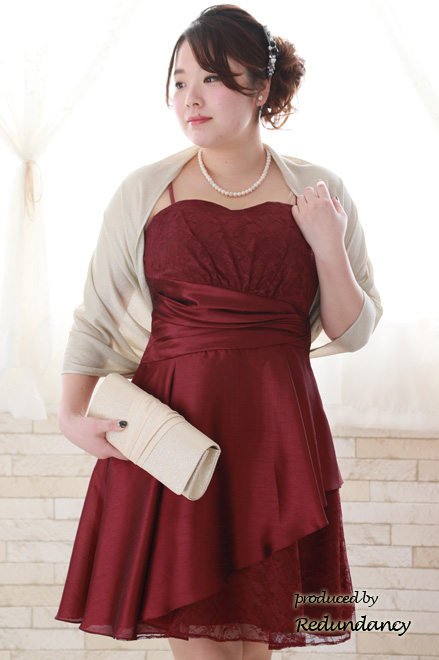 ワインレッドのシャンタンレースドレスコーディネートセット
