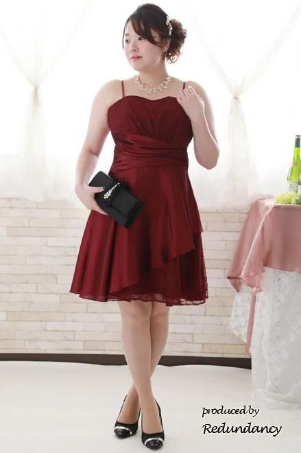 ワインレッドのシャンタンレースドレスコーディネートセット