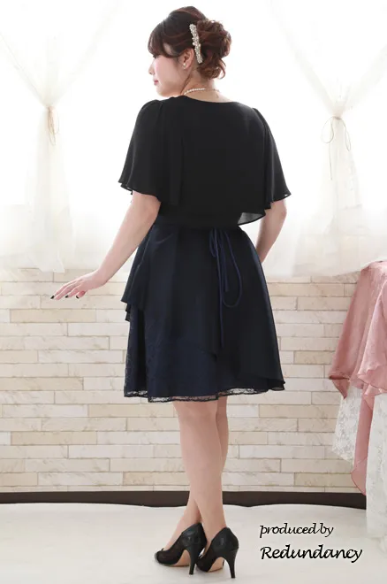 ネイビーのシャンタンレースドレスコーディネートセット