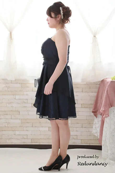 ネイビーのシャンタンレースドレスコーディネートセット