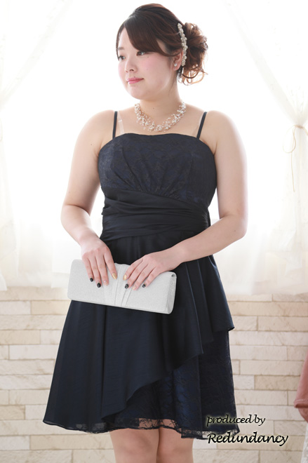 ネイビーのシャンタンレースドレスコーディネートセット