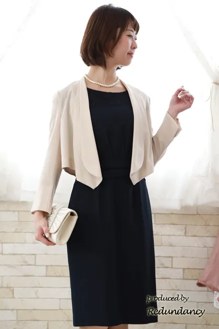 ネイビーのショルダーレースタイトドレスコーディネートセット