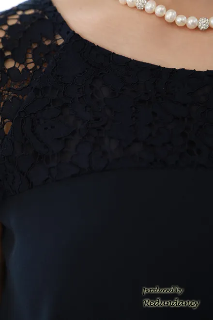 ネイビーのショルダーレースタイトドレスコーディネートセット