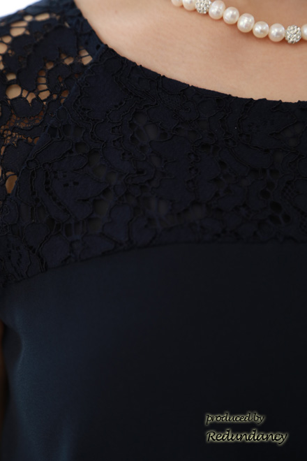 ネイビーのショルダーレースタイトドレスコーディネートセット