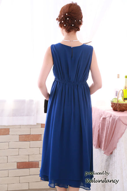 ロイヤルブルーのウエストビジューラッフルドレスコーディネートセット