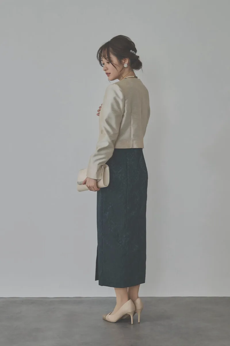 グリーンのジャガードタイトラインドレス