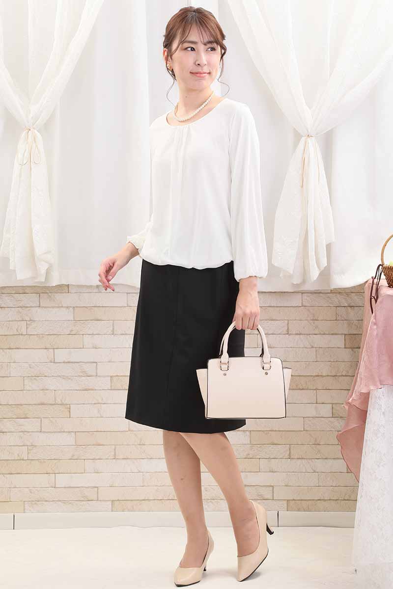 ブラックのシフォンブラウスコンビセレモニースーツセット