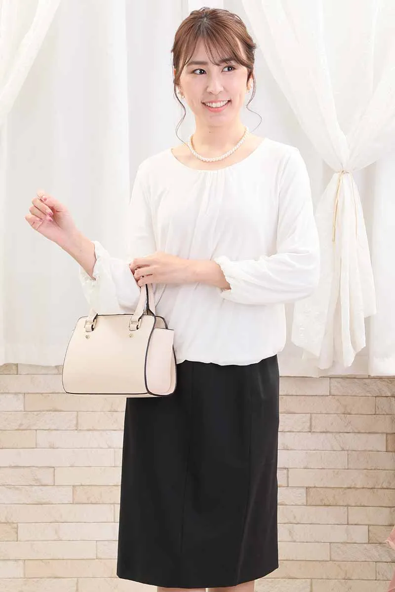 ブラックのシフォンブラウスコンビセレモニースーツセット