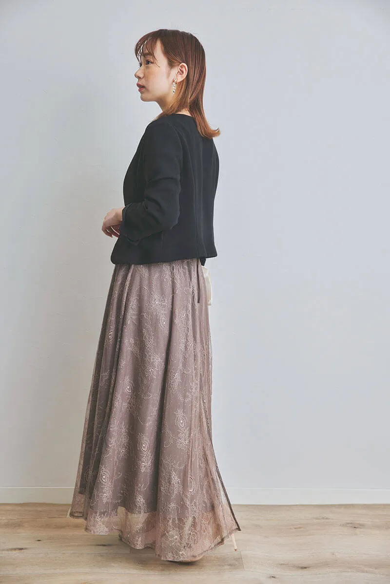 ブラウンのロングレースガウンドレス