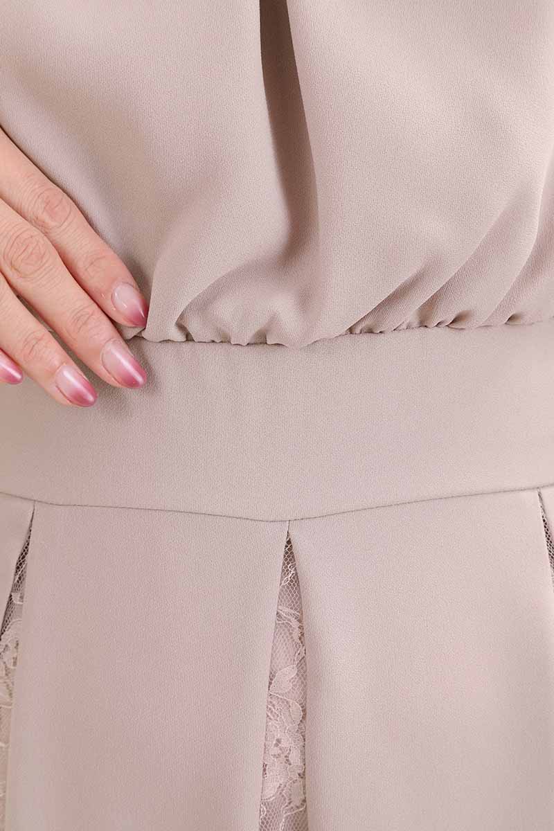 ピンクベージュの切替えレースドレスコーディネートセット