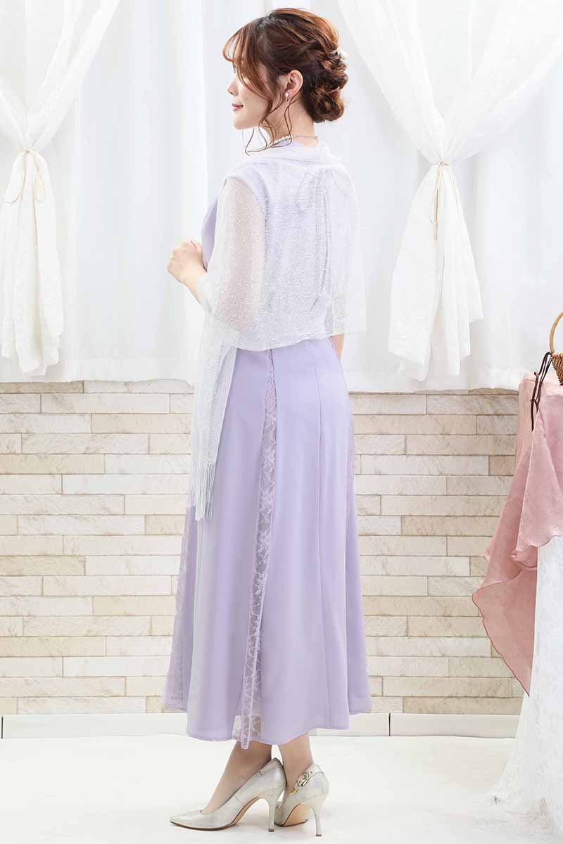 ラベンダーの切替えレースドレスコーディネートセット