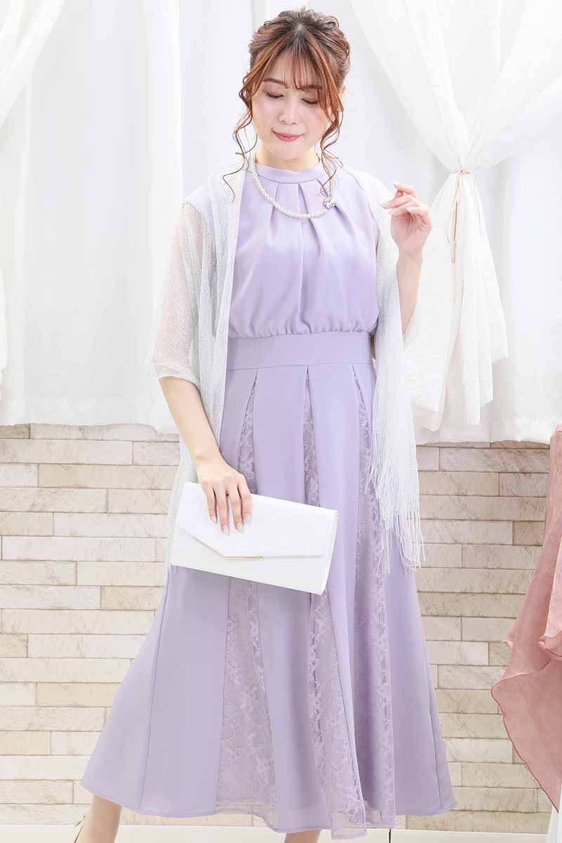 ラベンダーの切替えレースドレスコーディネートセット