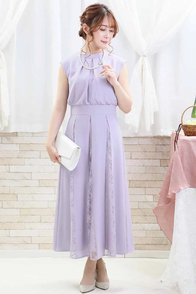 ラベンダーの切替えレースドレスコーディネートセット