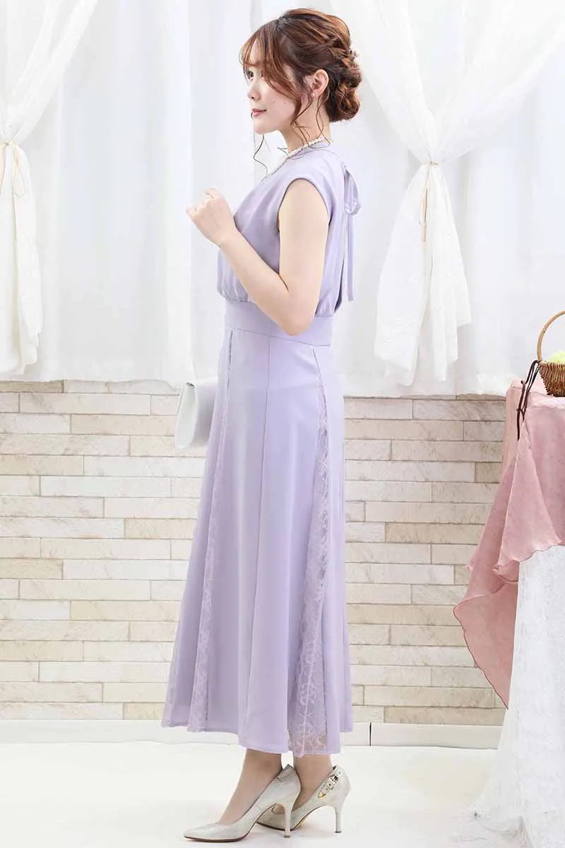 ラベンダーの切替えレースドレスコーディネートセット