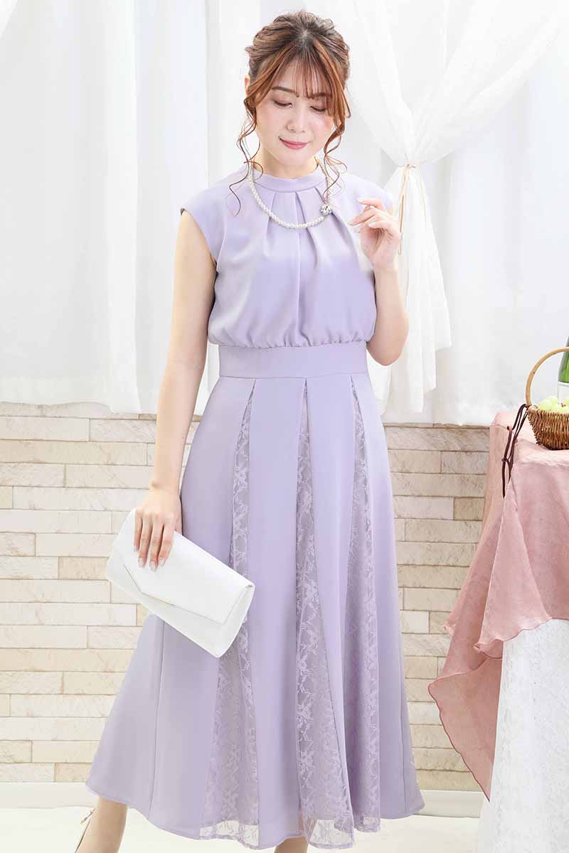 ラベンダーの切替えレースドレスコーディネートセット