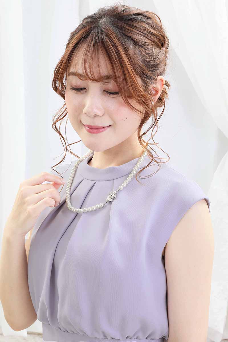 ラベンダーの切替えレースドレスコーディネートセット