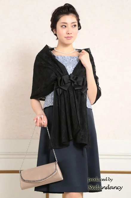 ネイビー×ブルーのツーピース風フラワーレースドレス