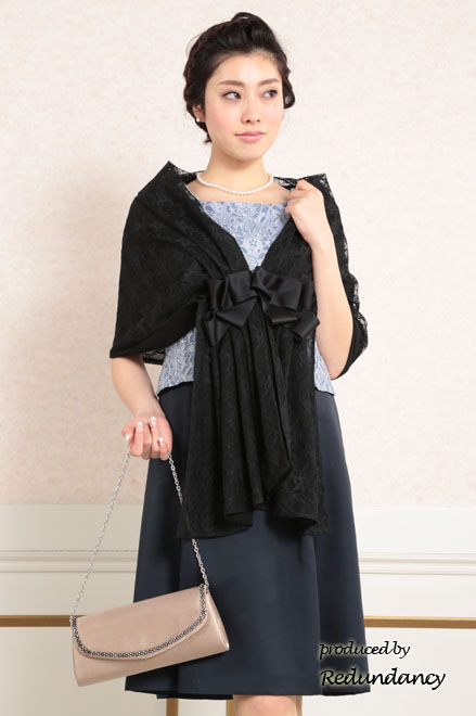 ネイビー×ブルーのツーピース風フラワーレースドレス