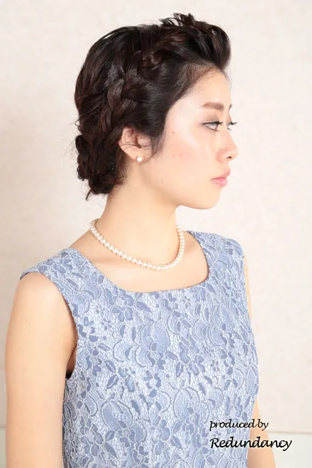 ネイビー×ブルーのツーピース風フラワーレースドレス