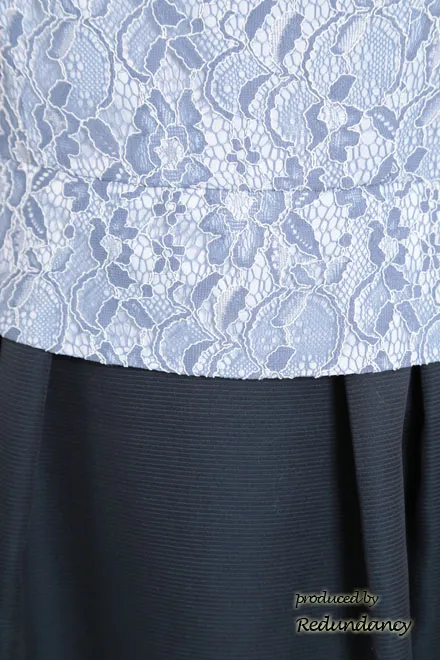 ネイビー×ブルーのツーピース風フラワーレースドレス