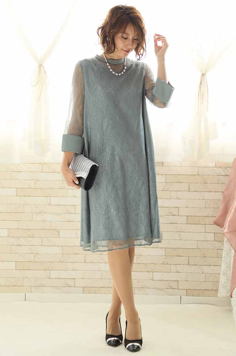 グリーンのシアーレースAラインドレス