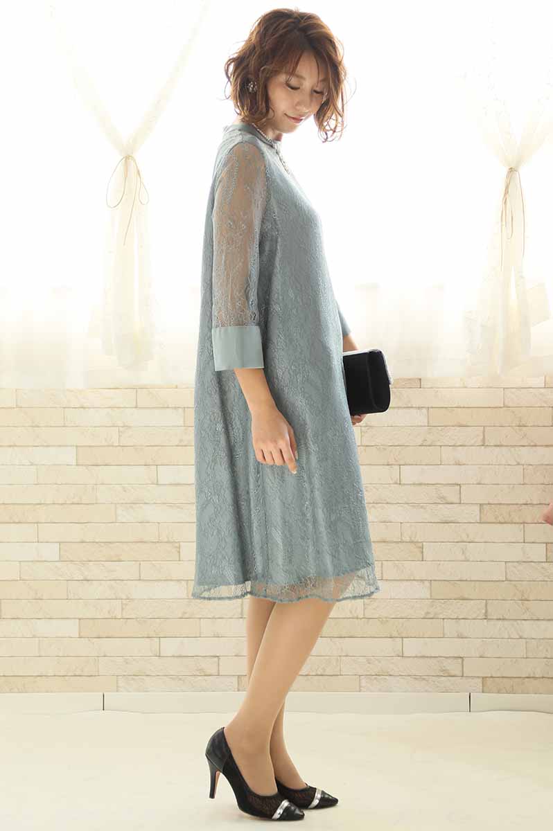 グリーンのシアーレースAラインドレス