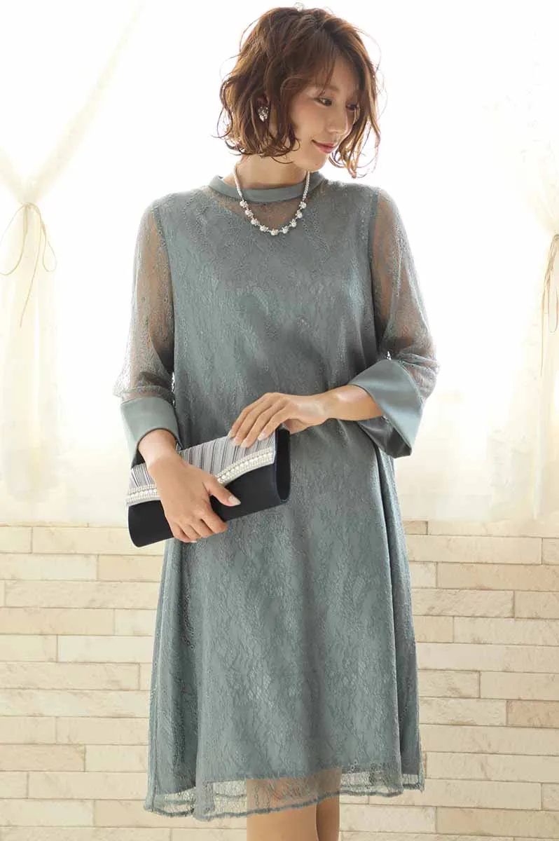 グリーンのシアーレースAラインドレス