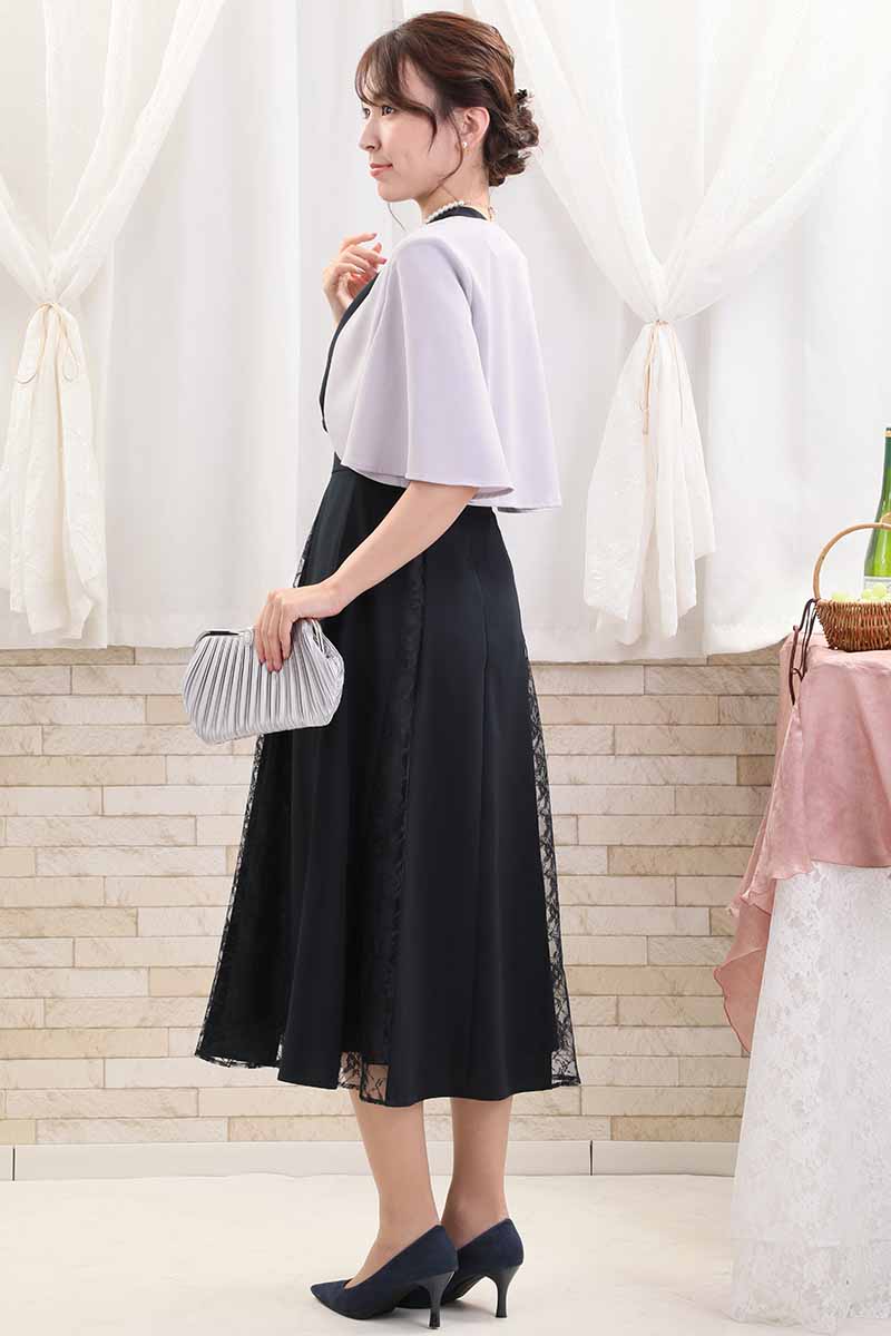 ネイビーの切替えレースドレスコーディネートセット