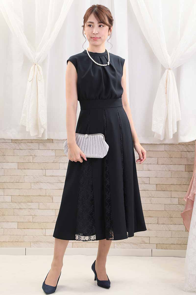 ネイビーの切替えレースドレスコーディネートセット