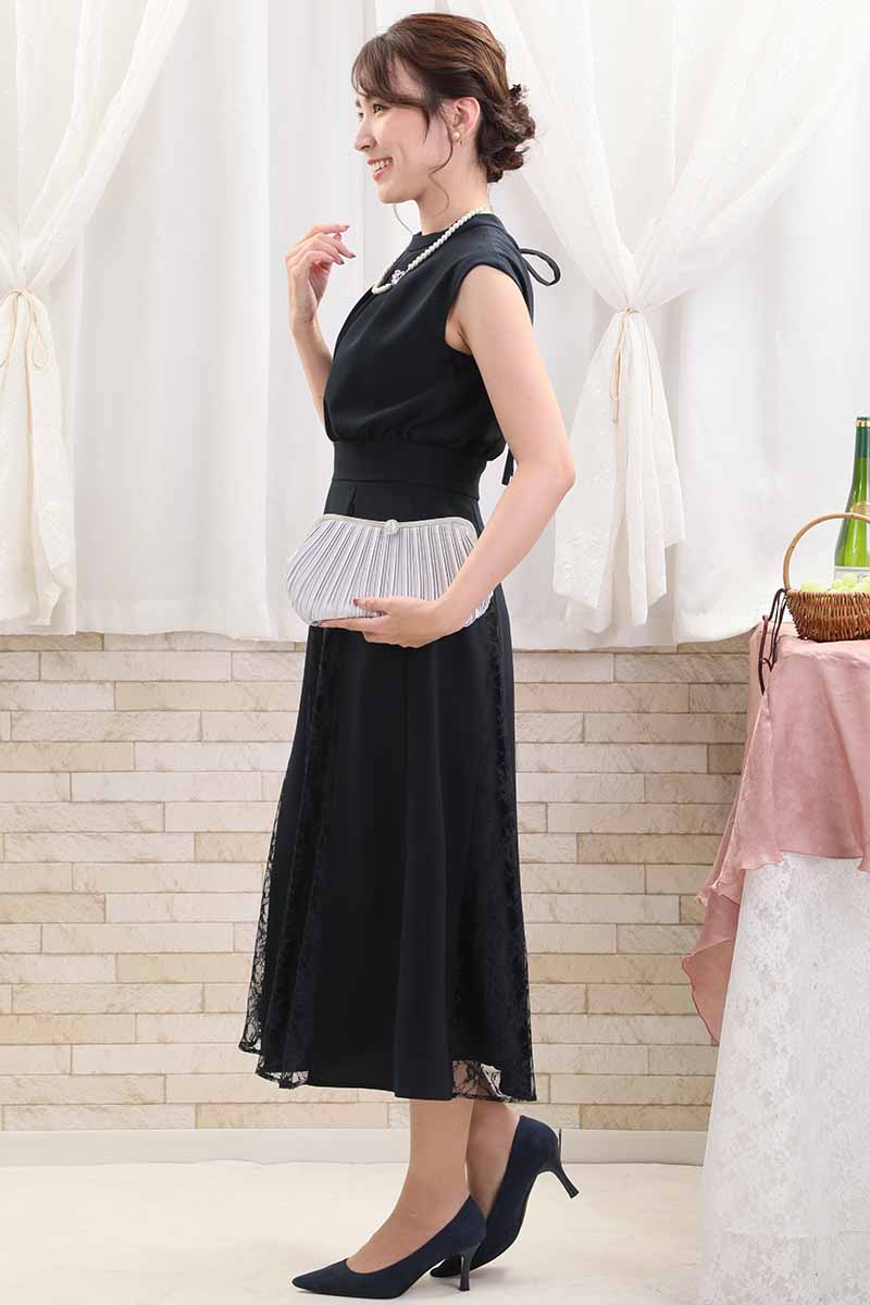 ネイビーの切替えレースドレスコーディネートセット