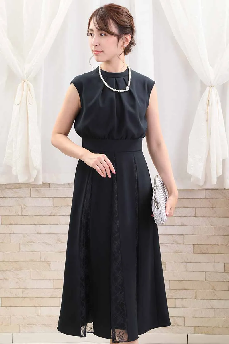 ネイビーの切替えレースドレスコーディネートセット