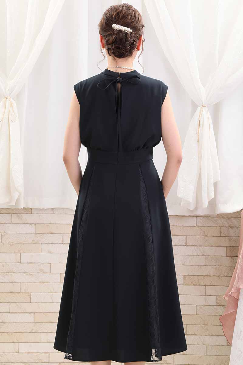 ネイビーの切替えレースドレスコーディネートセット