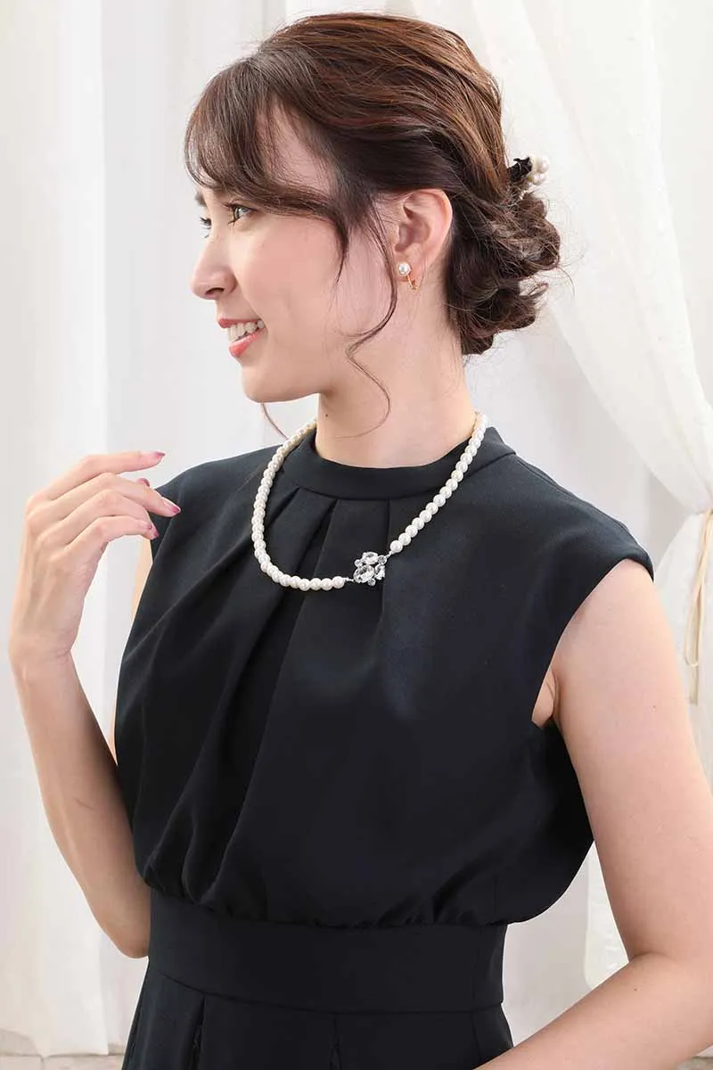 ネイビーの切替えレースドレスコーディネートセット