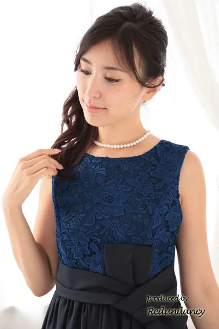 ネイビーの変形リボンロングドレスコーディネートセット