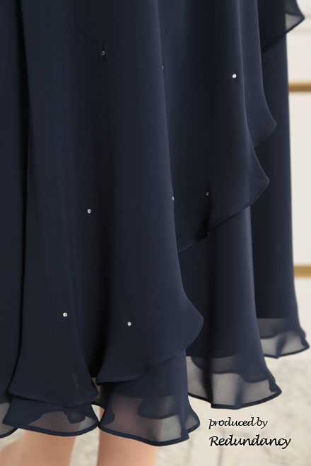 ネイビーのラメシフォンロングドレス