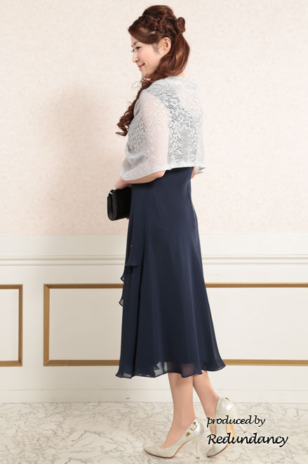 ネイビーのラメシフォンロングドレス