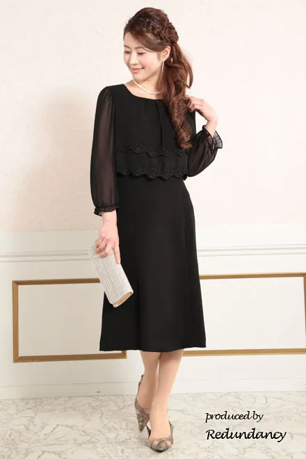 ブラックのウエスト薔薇レースフォーマルドレス