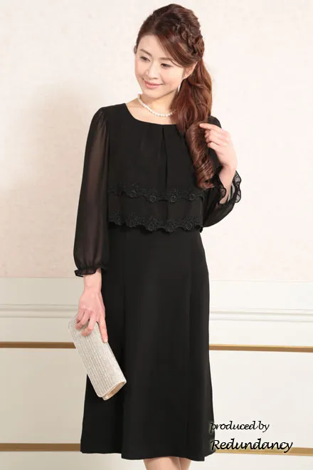 ブラックのウエスト薔薇レースフォーマルドレス